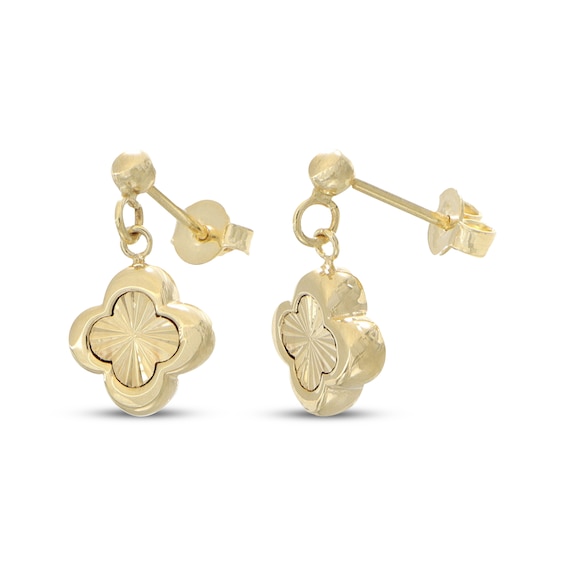Starburst Clover Drop Earrings 10K Yellow Gold
