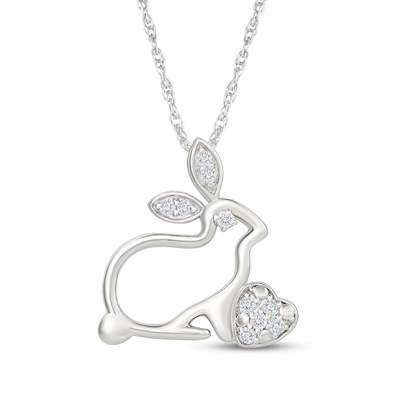 KAY Lab-Grown Diamonds Rabbit with Heart Necklace 1/15 ct tw Sterling Silver 18"