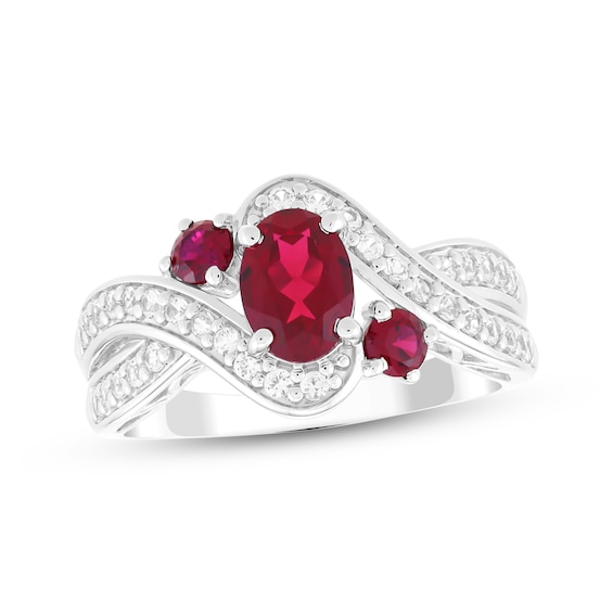 Oval-Cut & Round-Cut Lab-Created Ruby & White Lab-Created Sapphire Fashion Ring Sterling Silver