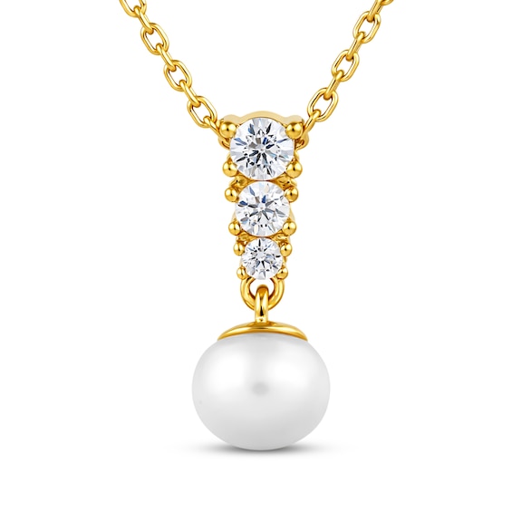 KAY Lab-Grown Diamonds & Cultured Pearl Drop Necklace 1/10 ct tw 10K Yellow Gold 18"