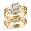 Thumbnail Image 1 of Adore His & Hers Princess-Cut Quad Diamond Three-Piece Bridal Set 1/2 ct tw 10K Yellow Gold