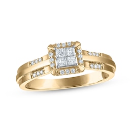 Adore Princess-Cut Quad Diamond Halo Engagement Ring Ring 1/5 ct tw 10K Yellow Gold