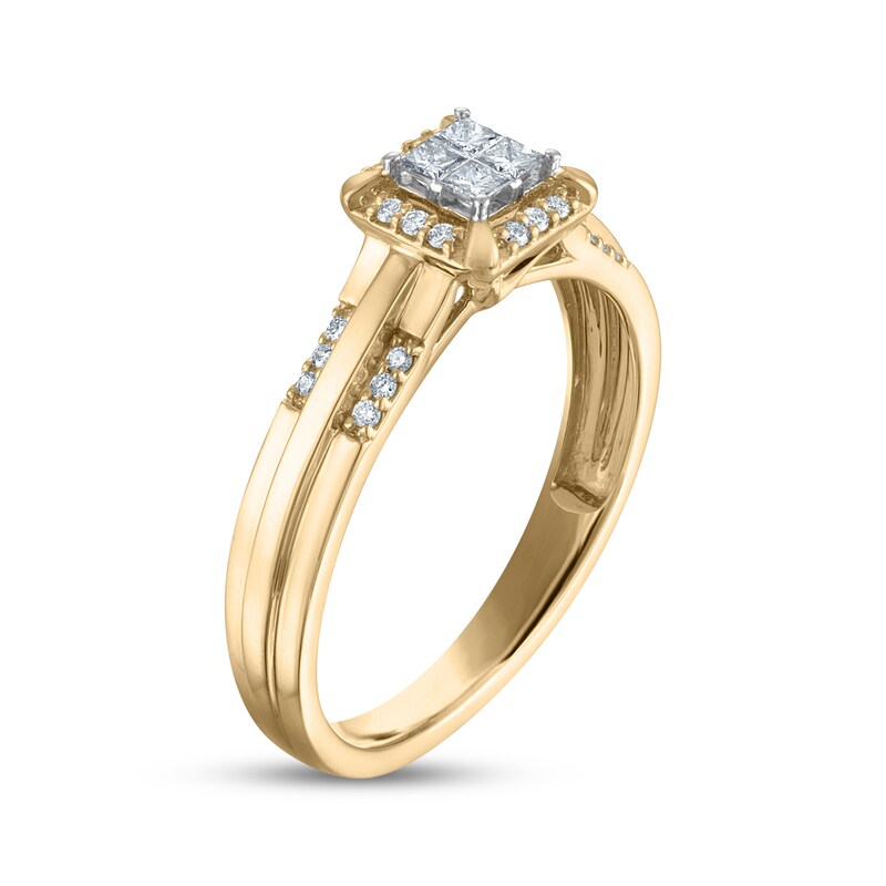 Main Image 2 of Adore Princess-Cut Quad Diamond Halo Engagement Ring Ring 1/5 ct tw 10K Yellow Gold