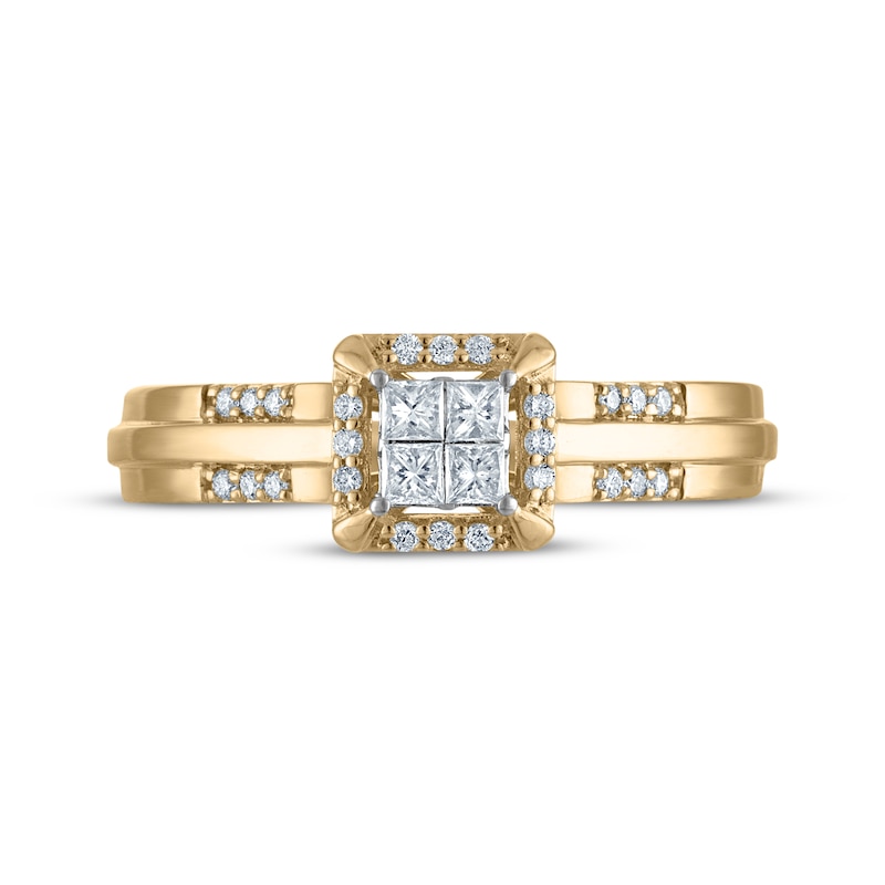 Main Image 3 of Adore Princess-Cut Quad Diamond Halo Engagement Ring Ring 1/5 ct tw 10K Yellow Gold