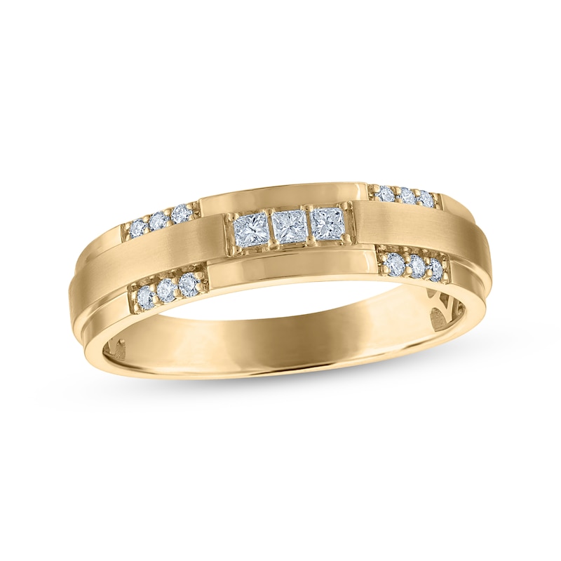 Main Image 1 of Adore Men's Square & Round-Cut Diamond Wedding Band 1/5 ct tw 10K Yellow Gold