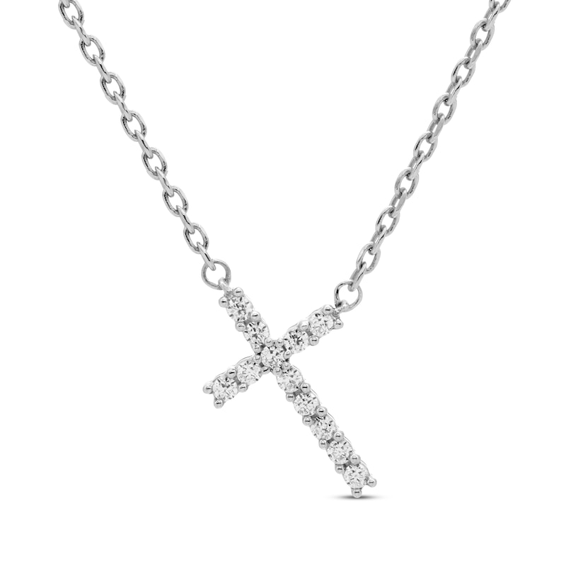 Main Image 1 of Diamond Slanted Cross Necklace 1/10 ct tw Sterling SIlver 18"