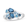 Multi-Shades Swiss, Sky & London Blue Topaz Cluster Ring Sterling Silver