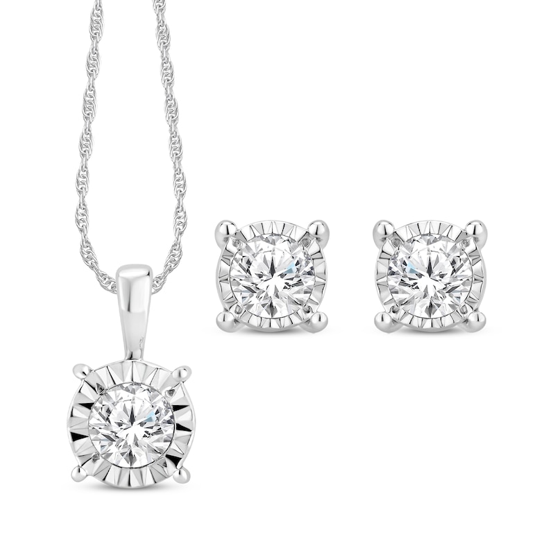 Main Image 1 of Diamond Solitaire Gift Set 1/2 ct tw Sterling Silver 18" (J/I3)