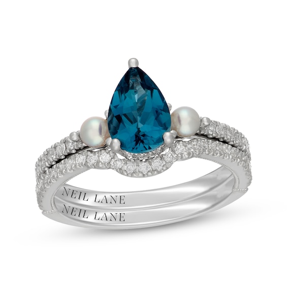 14K White Yellow or Rose Gold Aquamarine Pear & 1/6 CTW Diamond Double V Ring