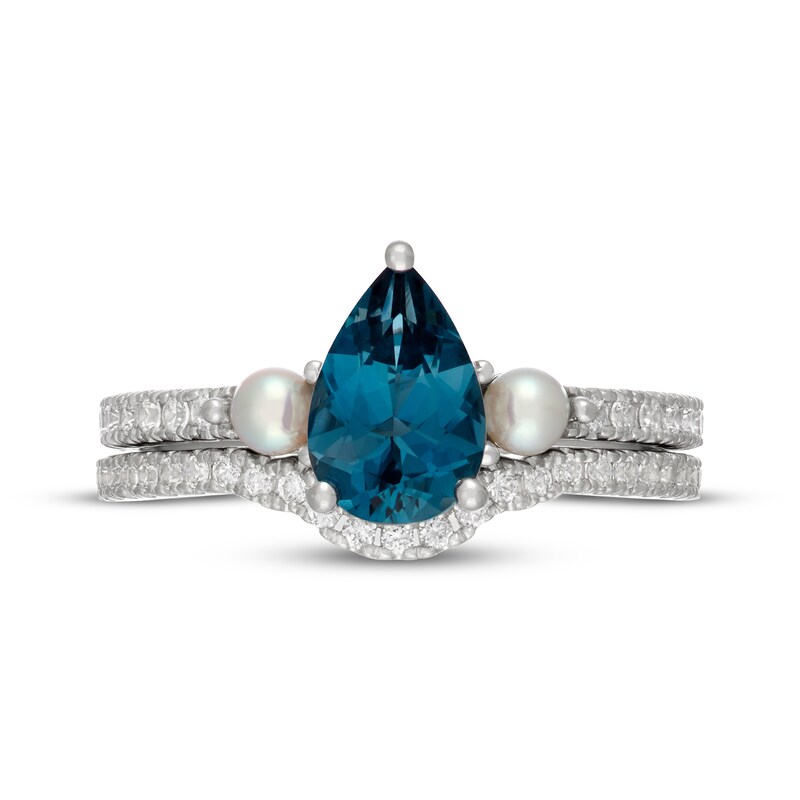 Main Image 3 of Neil Lane Pear-Shaped London Blue Topaz, Diamond & Akoya Cultured Pearl Bridal Set 1/3 ct tw 14K White Gold