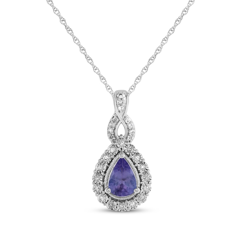 Main Image 1 of Pear-Shaped Blue Lab-Created Sapphire & Diamond Necklace 1/10 ct tw Sterling Silver 18"
