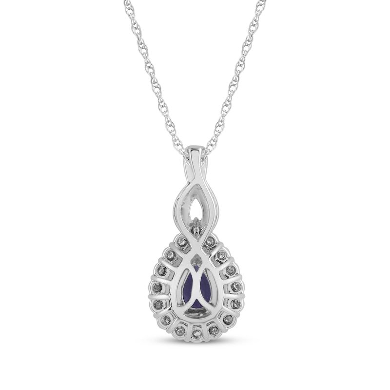 Main Image 3 of Pear-Shaped Blue Lab-Created Sapphire & Diamond Necklace 1/10 ct tw Sterling Silver 18"