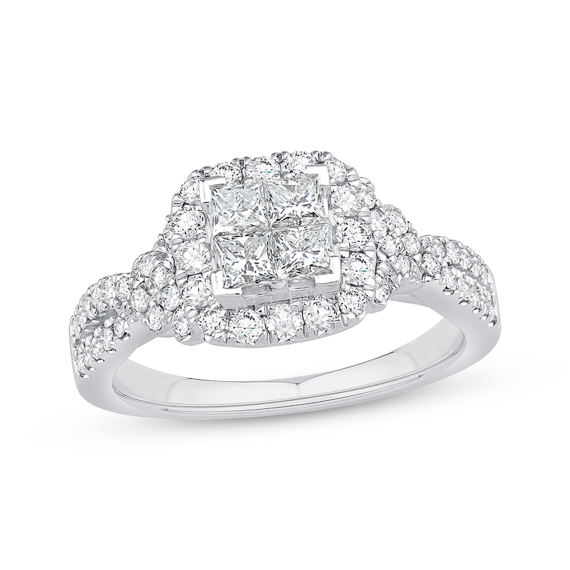 Main Image 1 of Princess-Cut Diamond Cushion-Frame Engagement Ring 1 ct tw 14K White Gold