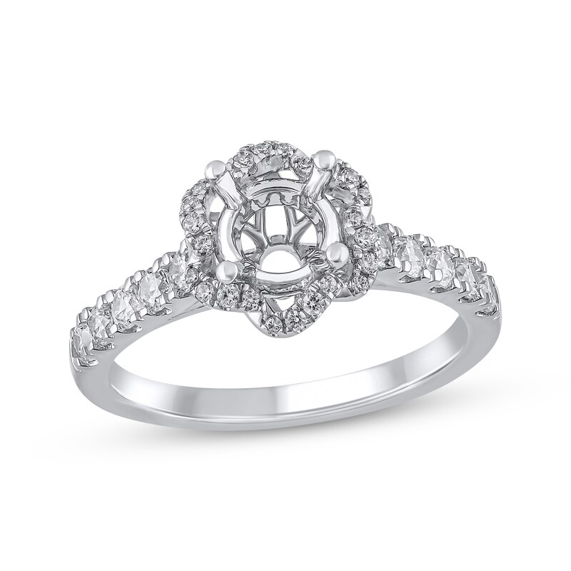 Main Image 1 of Adore Semi-Mount Flower Halo Engagement Ring Setting 1/2 ct tw Diamonds 14K White Gold