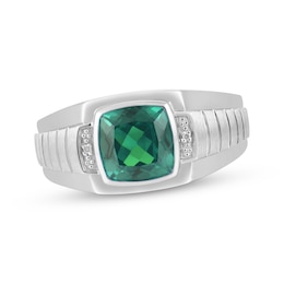 Men's Cushion-Cut Lab-Created Emerald & Diamond Accent Ring 10K White Gold