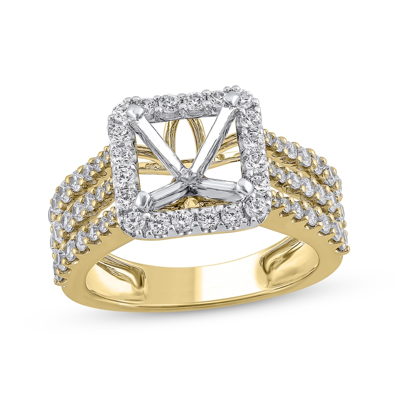 Main Image 1 of Adore Semi-Mount Square Halo Three-Row Engagement Ring Setting 1 ct tw Diamonds 14K Yellow Gold