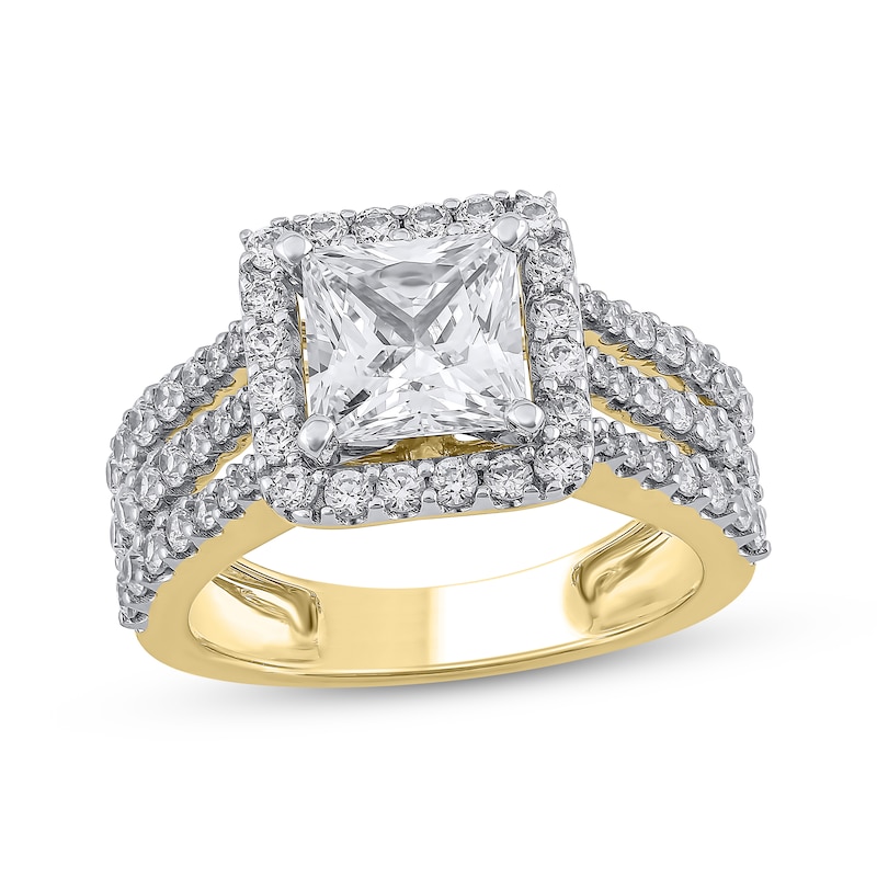 Main Image 2 of Adore Semi-Mount Square Halo Three-Row Engagement Ring Setting 1 ct tw Diamonds 14K Yellow Gold