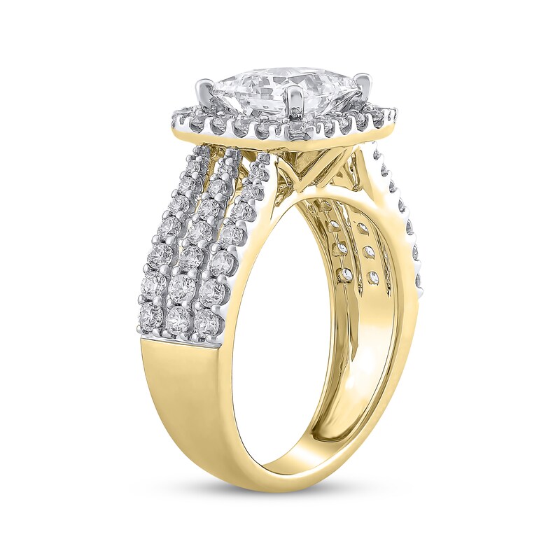 Main Image 3 of Adore Semi-Mount Square Halo Three-Row Engagement Ring Setting 1 ct tw Diamonds 14K Yellow Gold