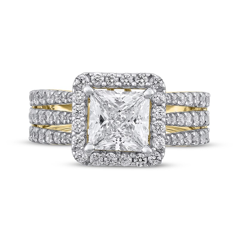 Main Image 4 of Adore Semi-Mount Square Halo Three-Row Engagement Ring Setting 1 ct tw Diamonds 14K Yellow Gold