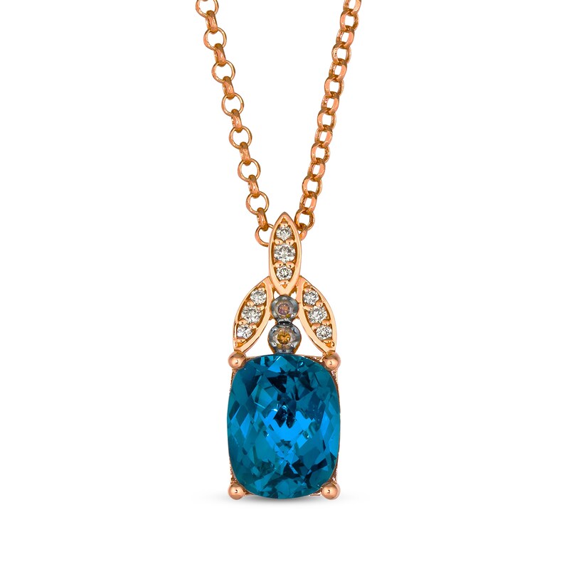 Main Image 1 of Le Vian Venetian Mosaic Cushion-Cut Blue Topaz Necklace 1/20 ct tw Diamonds 14K Strawberry Gold 19"