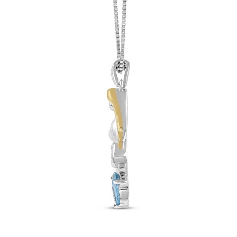 Main Image 2 of Marquise-Cut Swiss Blue Topaz & White Lab-Created Sapphire Mermaid Necklace Sterling Silver & 10K Yellow Gold 18"