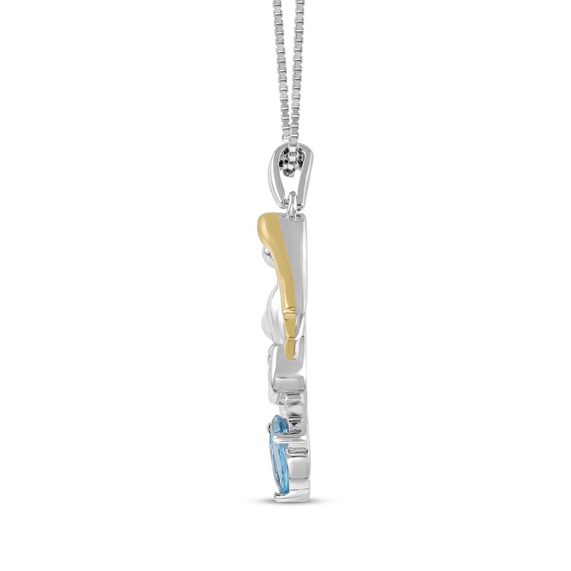 Main Image 3 of Marquise-Cut Swiss Blue Topaz & White Lab-Created Sapphire Mermaid Necklace Sterling Silver & 10K Yellow Gold 18"
