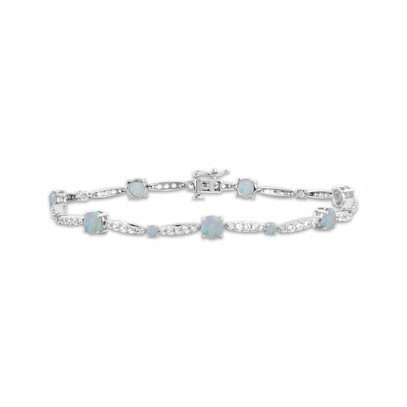 Main Image 1 of Lab-Created Opal & White Lab-Created Sapphire Link Bracelet Sterling Silver 7.5"