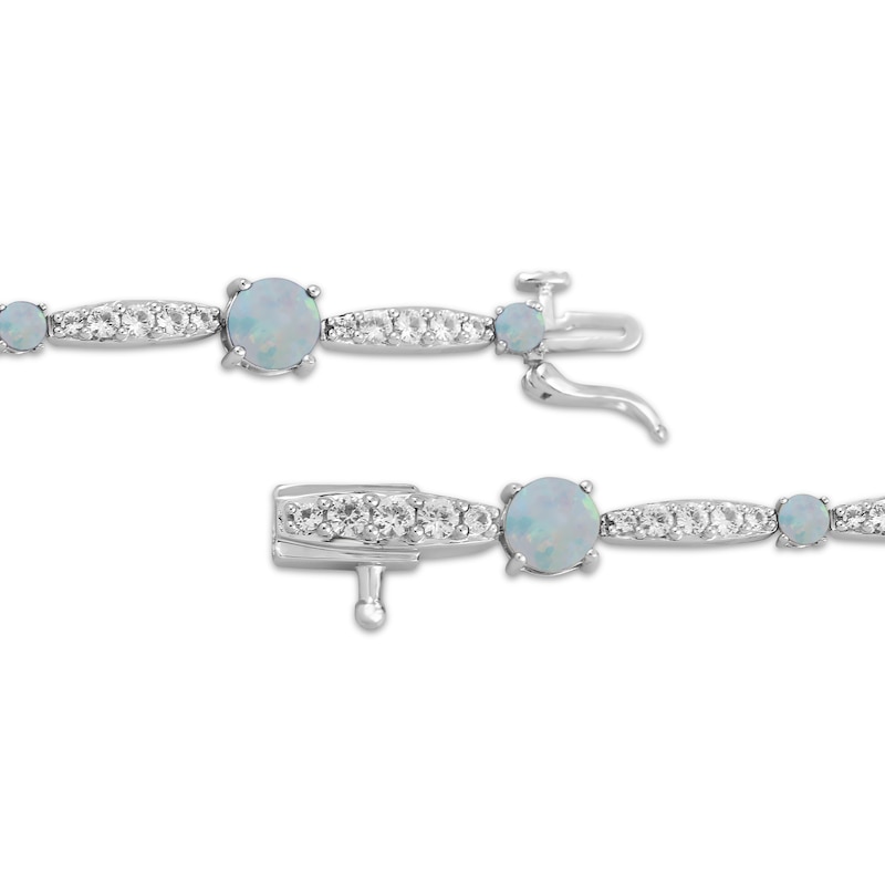Lab-Created Opal & White Lab-Created Sapphire Link Bracelet Sterling Silver 7.5"