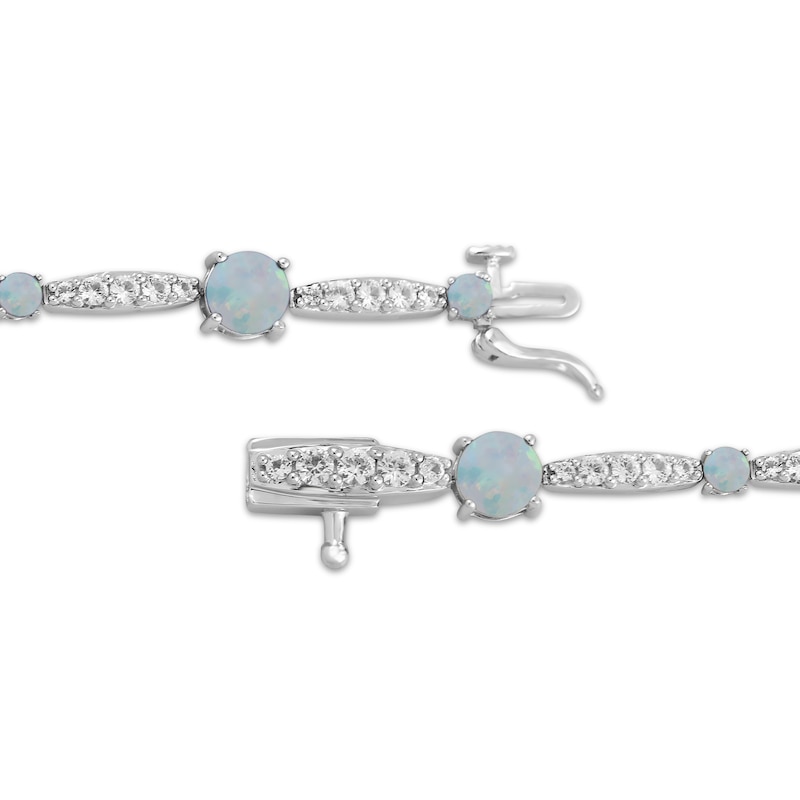 Lab-Created Opal White Lab-Created Sapphire Link Bracelet Sterling Silver 