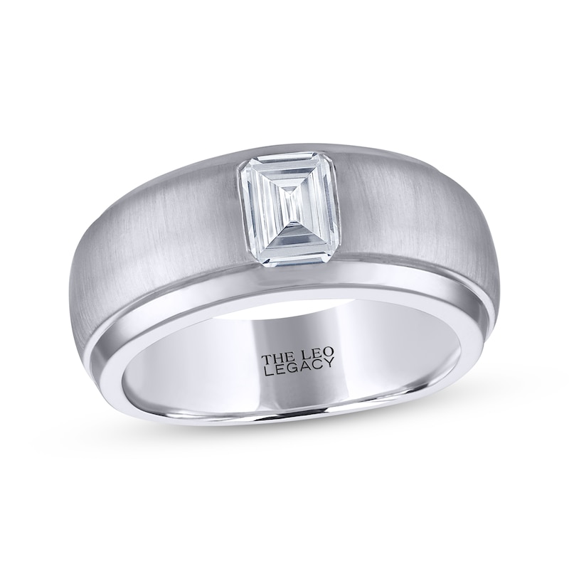 Main Image 1 of Men's THE LEO Legacy Lab-Grown Diamond Emerald-Cut Solitaire Wedding Band 1 ct tw 14K White Gold