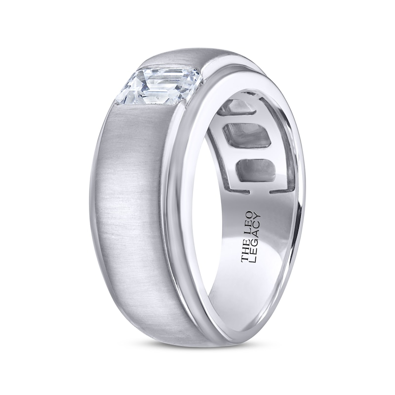 Main Image 2 of Men's THE LEO Legacy Lab-Grown Diamond Emerald-Cut Solitaire Wedding Band 1 ct tw 14K White Gold