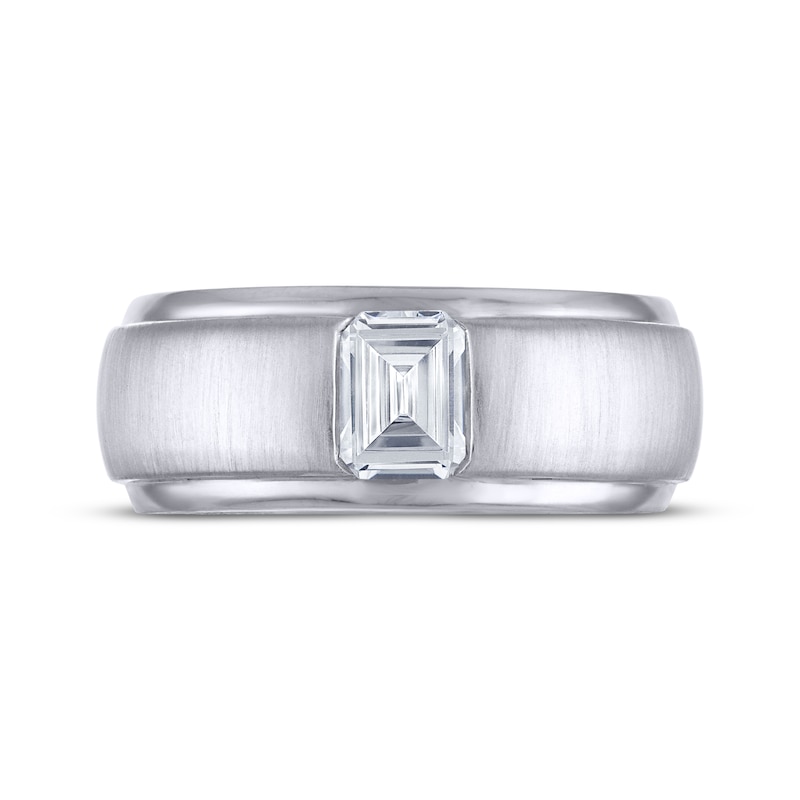 Main Image 3 of Men's THE LEO Legacy Lab-Grown Diamond Emerald-Cut Solitaire Wedding Band 1 ct tw 14K White Gold