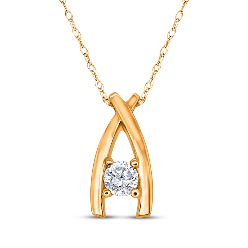 Main Image 1 of Round-Cut Diamond Solitaire Crossover Necklace 3/8 ct tw 14K Yellow  Gold (I/I3)  18"