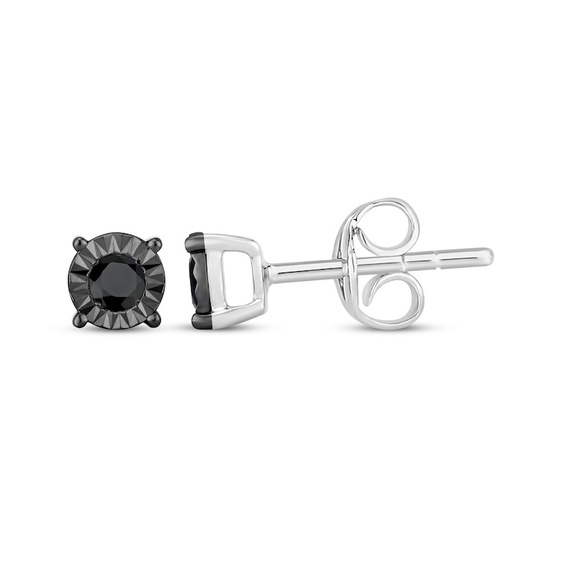 Main Image 1 of Round-Cut Black Diamond Solitaire Stud Earrings 1/6 ct tw Sterling Silver (I3)