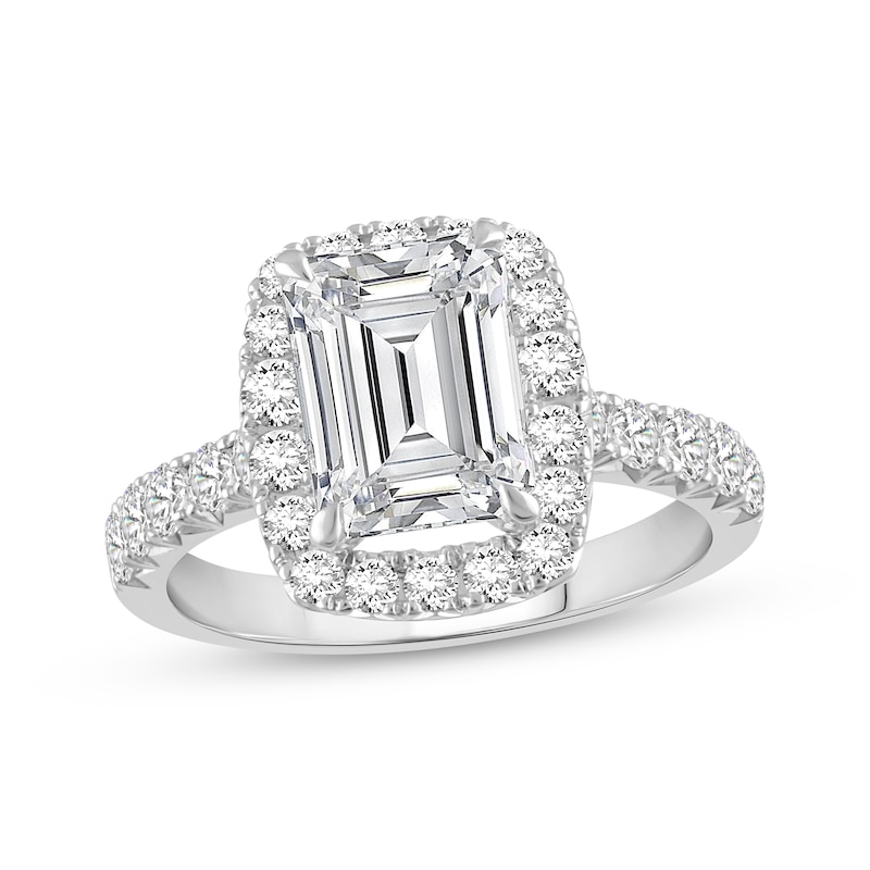 Main Image 1 of Adore Lab-Grown Diamonds Emerald-Cut Halo Engagement Ring 4 ct tw 14K White Gold