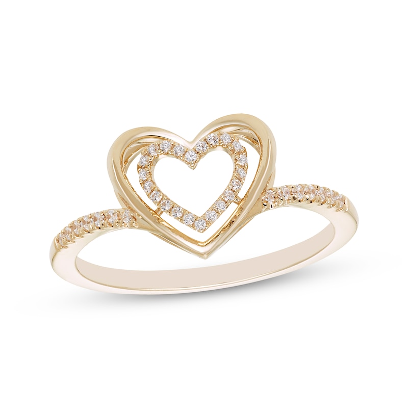 Main Image 1 of Diamond Double Heart Ring 1/10 ct tw 10K Yellow Gold