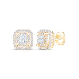 Princess-Cut Diamond Quad Cushion Halo Stud Earrings 3/4 ct tw 10K Yellow Gold