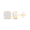 Thumbnail Image 3 of Princess-Cut Diamond Quad Cushion Halo Stud Earrings 3/4 ct tw 10K Yellow Gold