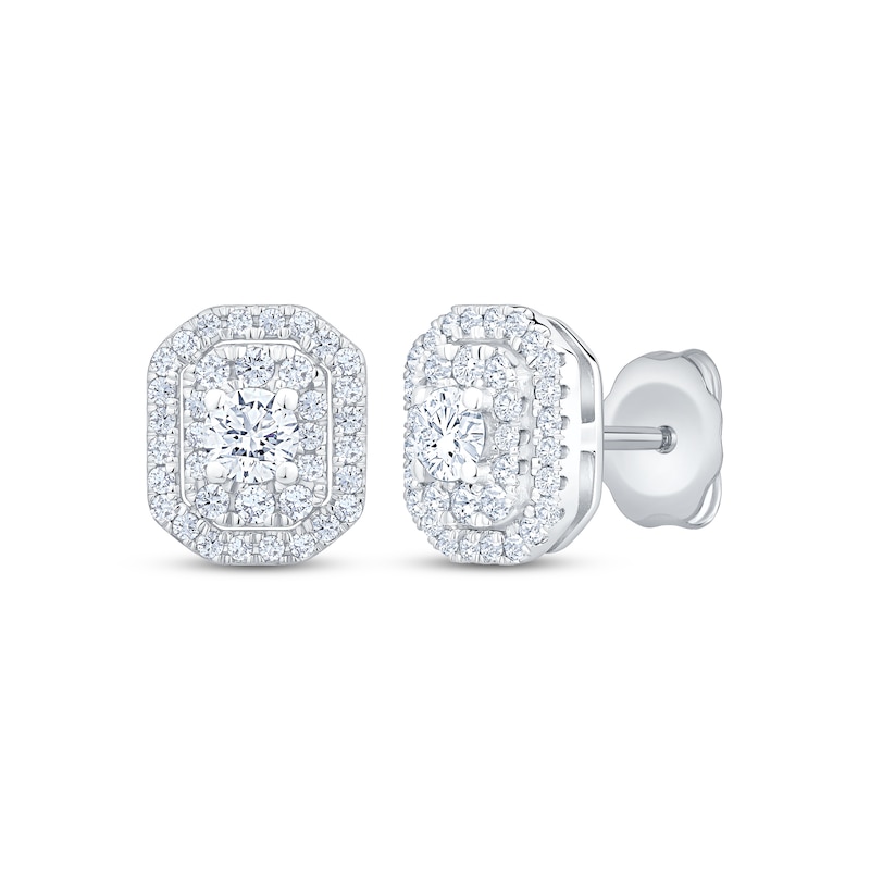 Main Image 1 of Diamond Octagon Double Halo Stud Earrings 5/8 ct tw 10K White Gold