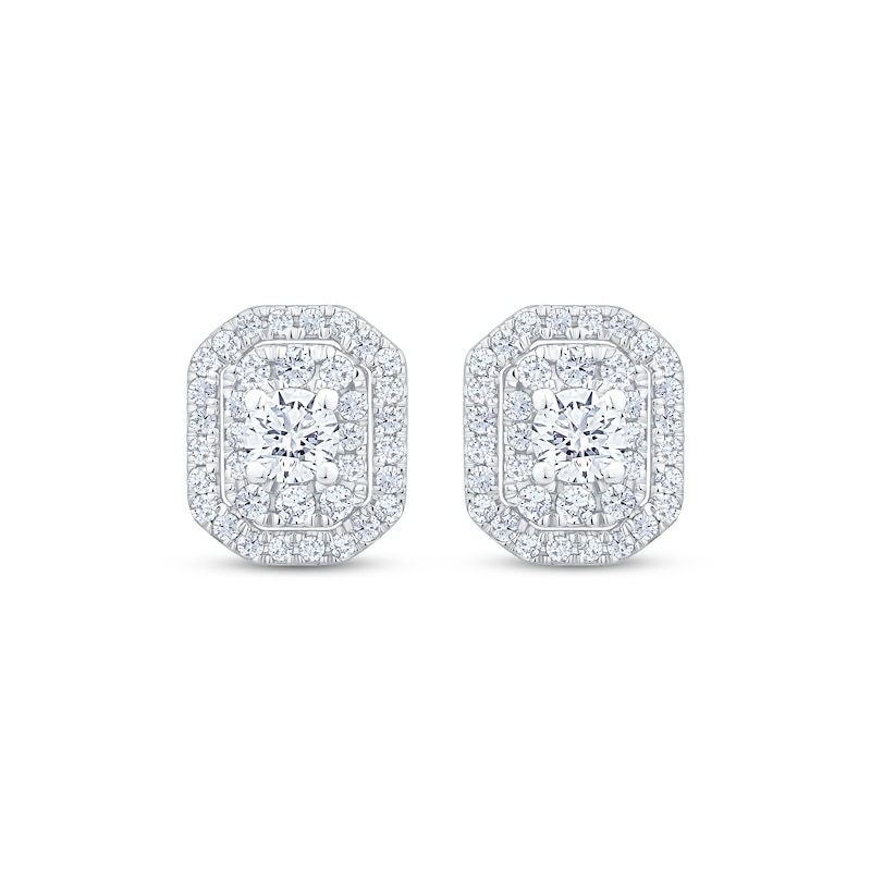 Main Image 2 of Diamond Octagon Double Halo Stud Earrings 5/8 ct tw 10K White Gold