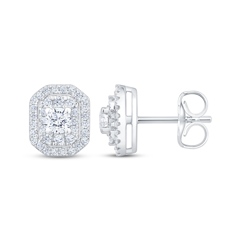 Main Image 3 of Diamond Octagon Double Halo Stud Earrings 5/8 ct tw 10K White Gold