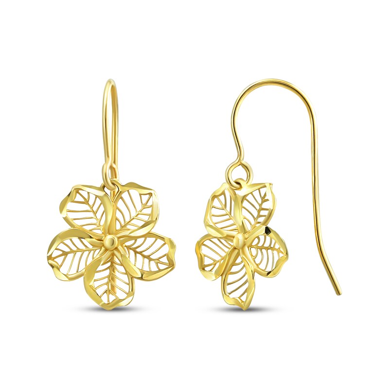 Main Image 1 of Filigree Island Flower Dangle Earrings 10K Yellow Gold 18"
