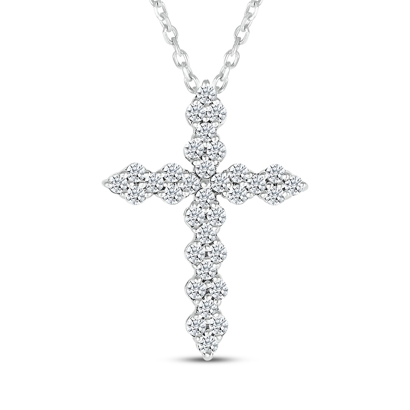 Main Image 1 of Diamond Cross Necklace 1/4 ct tw 10K White Gold 18"