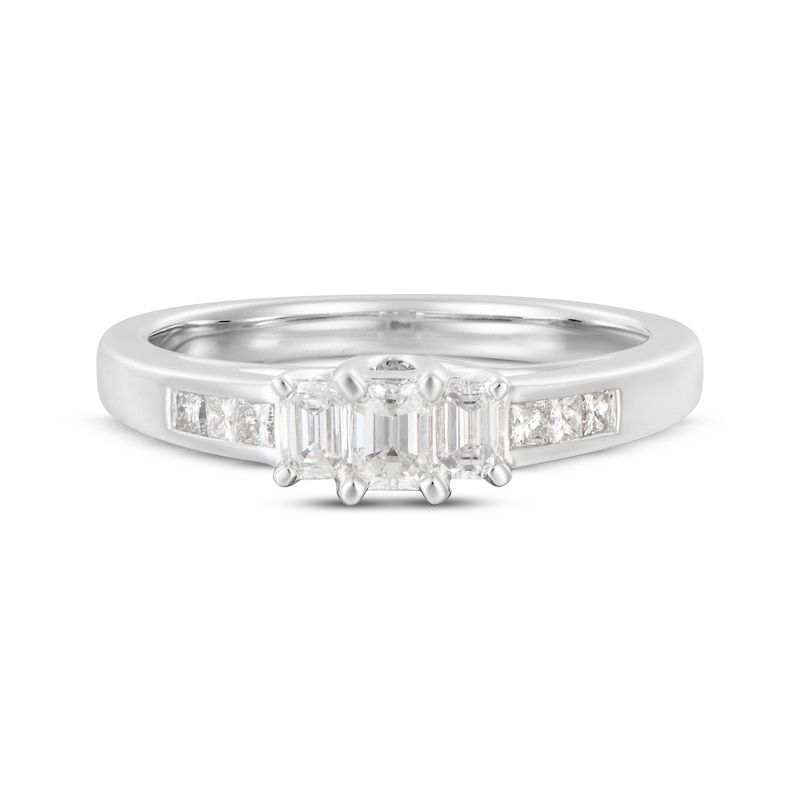 Main Image 4 of Adore Emerald-Cut Diamond Three-Stone Engagement Ring 1/2 ct tw 14K White Gold
