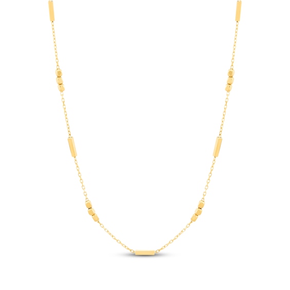 Bead Trio & Bar Station Necklace 10K Yellow Gold 18"