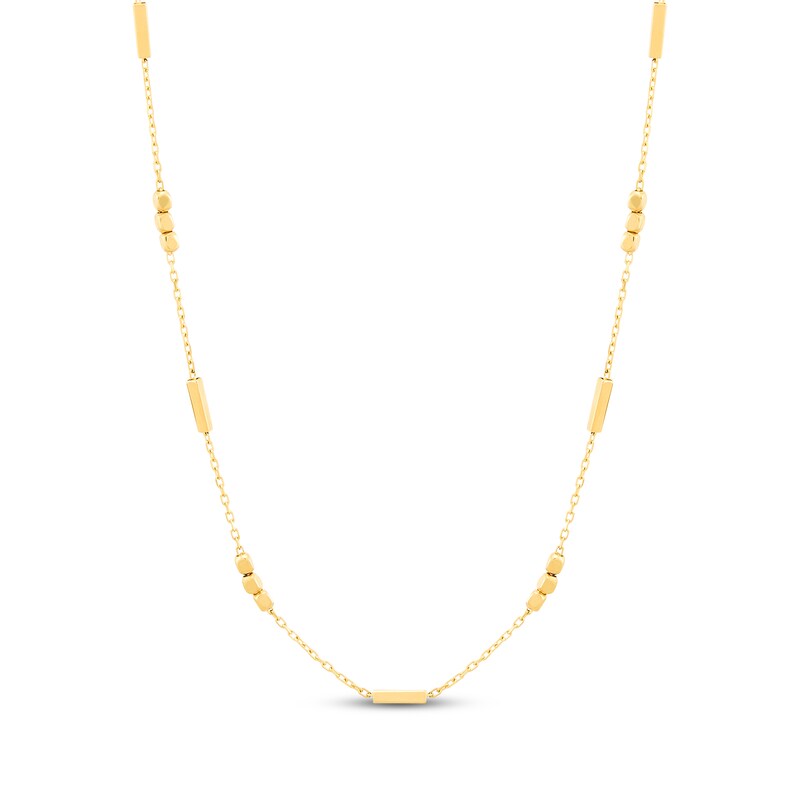Main Image 1 of Bead Trio & Bar Station Necklace 10K Yellow Gold 18"