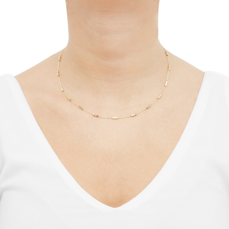 Main Image 4 of Bead Trio & Bar Station Necklace 10K Yellow Gold 18"