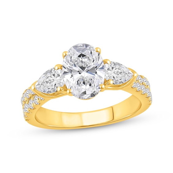 Memories Moments Magic Lab-Grown Diamonds Oval-Cut & Pear-Shaped Three-Stone Engagement Ring 2-1/2 ct tw 14K Yellow Gold