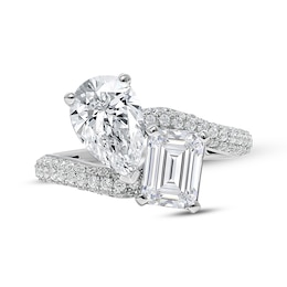 Toi et Moi Emerald-Cut & Pear-Shaped Lab-Grown Diamond Engagement Ring 3-1/2 ct tw 14K White Gold