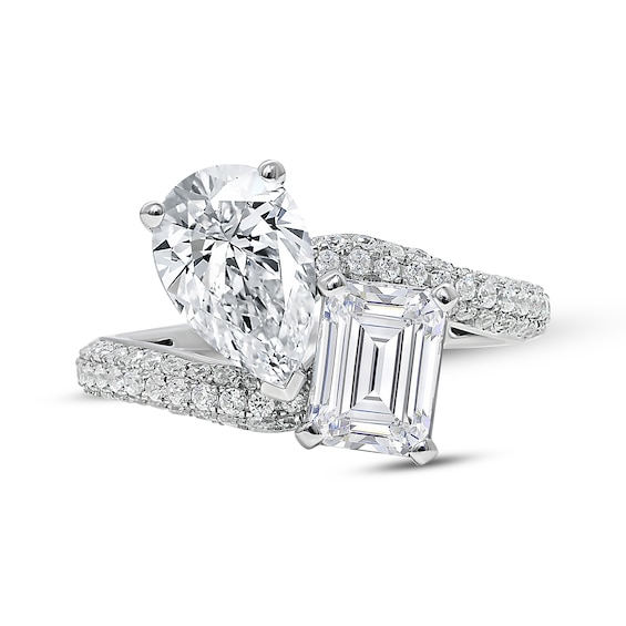 Toi et Moi Emerald-Cut & Pear-Shaped Lab-Grown Diamond Engagement Ring 3-1/2 ct tw 14K White Gold